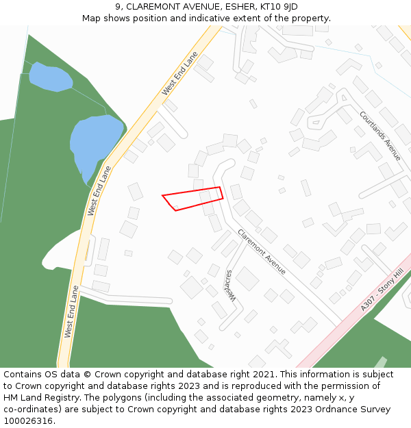 9, CLAREMONT AVENUE, ESHER, KT10 9JD: Location map and indicative extent of plot