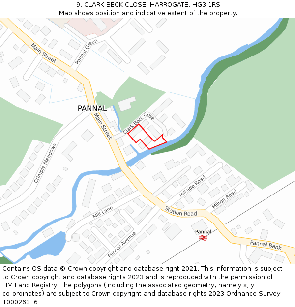 9, CLARK BECK CLOSE, HARROGATE, HG3 1RS: Location map and indicative extent of plot