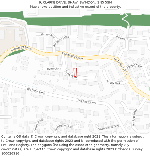 9, CLARKE DRIVE, SHAW, SWINDON, SN5 5SH: Location map and indicative extent of plot