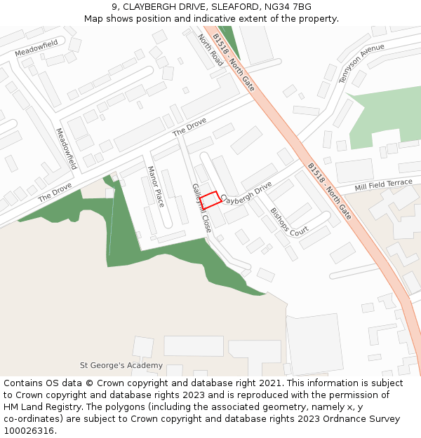 9, CLAYBERGH DRIVE, SLEAFORD, NG34 7BG: Location map and indicative extent of plot