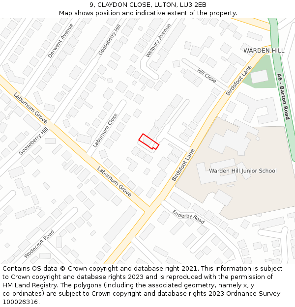 9, CLAYDON CLOSE, LUTON, LU3 2EB: Location map and indicative extent of plot