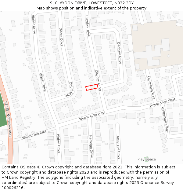 9, CLAYDON DRIVE, LOWESTOFT, NR32 3DY: Location map and indicative extent of plot