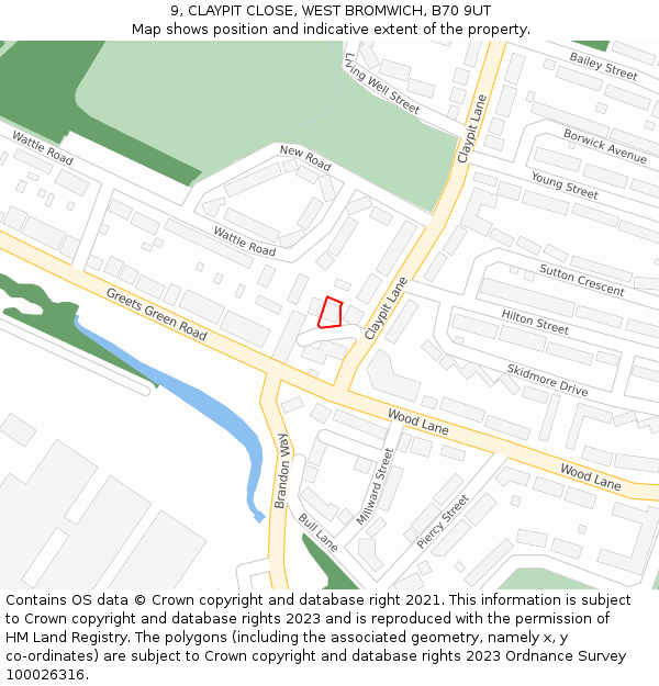 9, CLAYPIT CLOSE, WEST BROMWICH, B70 9UT: Location map and indicative extent of plot