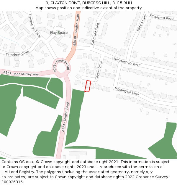 9, CLAYTON DRIVE, BURGESS HILL, RH15 9HH: Location map and indicative extent of plot