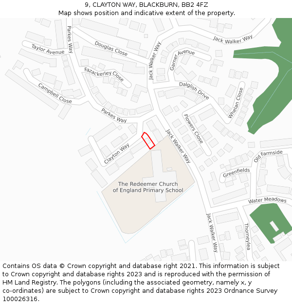 9, CLAYTON WAY, BLACKBURN, BB2 4FZ: Location map and indicative extent of plot