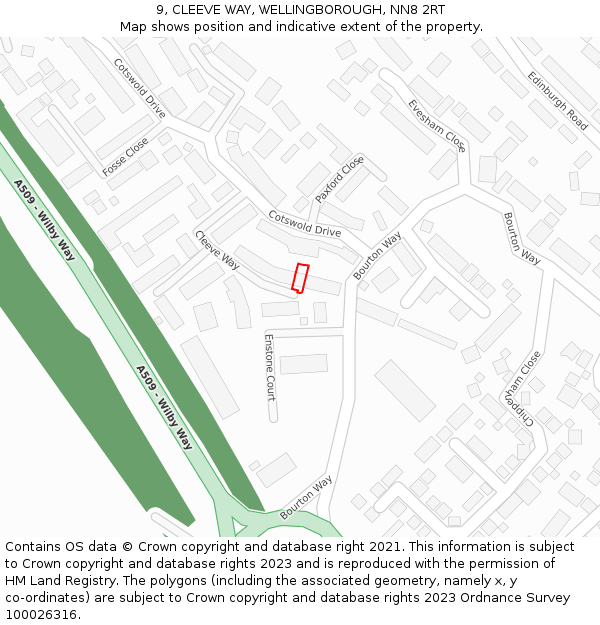 9, CLEEVE WAY, WELLINGBOROUGH, NN8 2RT: Location map and indicative extent of plot