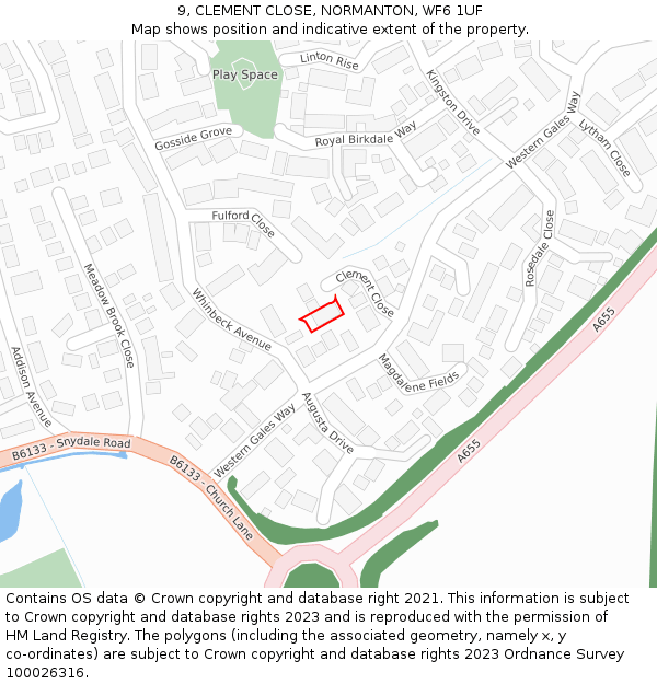 9, CLEMENT CLOSE, NORMANTON, WF6 1UF: Location map and indicative extent of plot