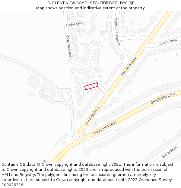 9, CLENT VIEW ROAD, STOURBRIDGE, DY8 3JE: Location map and indicative extent of plot