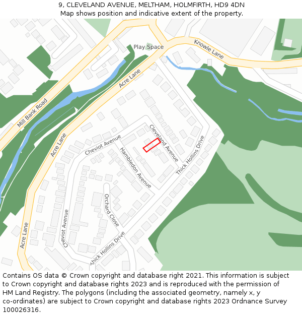 9, CLEVELAND AVENUE, MELTHAM, HOLMFIRTH, HD9 4DN: Location map and indicative extent of plot