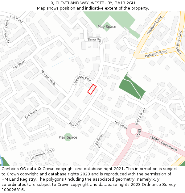 9, CLEVELAND WAY, WESTBURY, BA13 2GH: Location map and indicative extent of plot