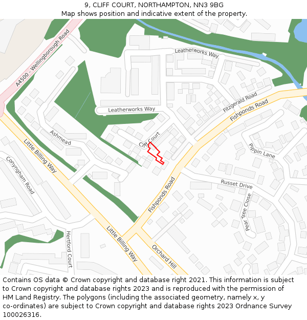 9, CLIFF COURT, NORTHAMPTON, NN3 9BG: Location map and indicative extent of plot