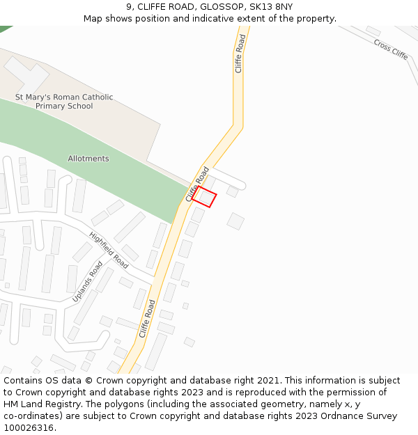 9, CLIFFE ROAD, GLOSSOP, SK13 8NY: Location map and indicative extent of plot