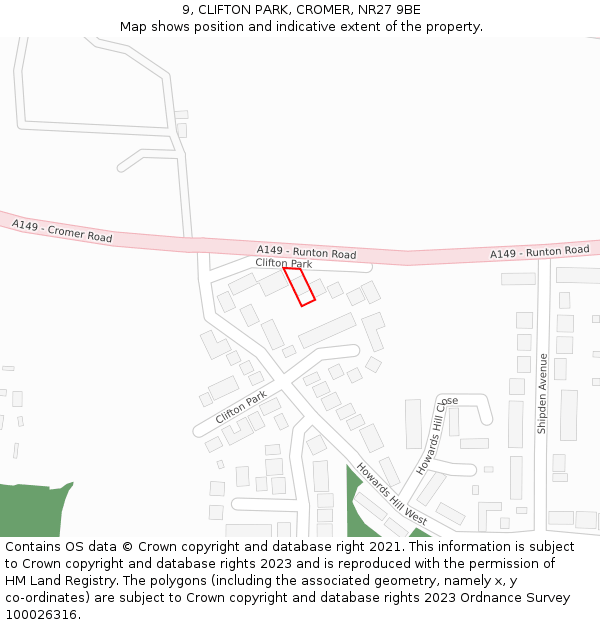 9, CLIFTON PARK, CROMER, NR27 9BE: Location map and indicative extent of plot