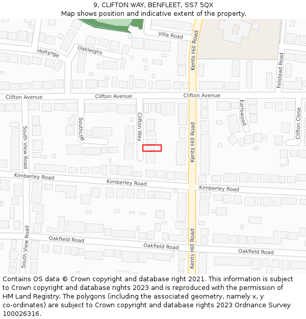 9, CLIFTON WAY, BENFLEET, SS7 5QX: Location map and indicative extent of plot