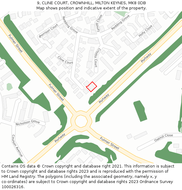 9, CLINE COURT, CROWNHILL, MILTON KEYNES, MK8 0DB: Location map and indicative extent of plot