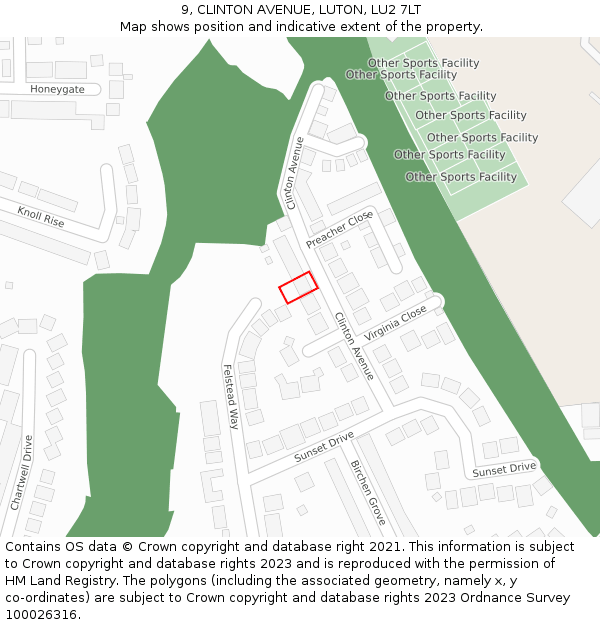 9, CLINTON AVENUE, LUTON, LU2 7LT: Location map and indicative extent of plot