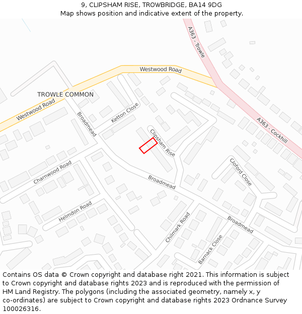 9, CLIPSHAM RISE, TROWBRIDGE, BA14 9DG: Location map and indicative extent of plot
