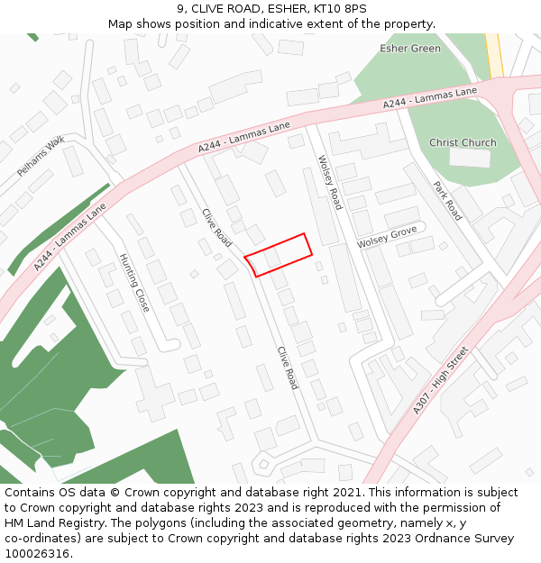 9, CLIVE ROAD, ESHER, KT10 8PS: Location map and indicative extent of plot