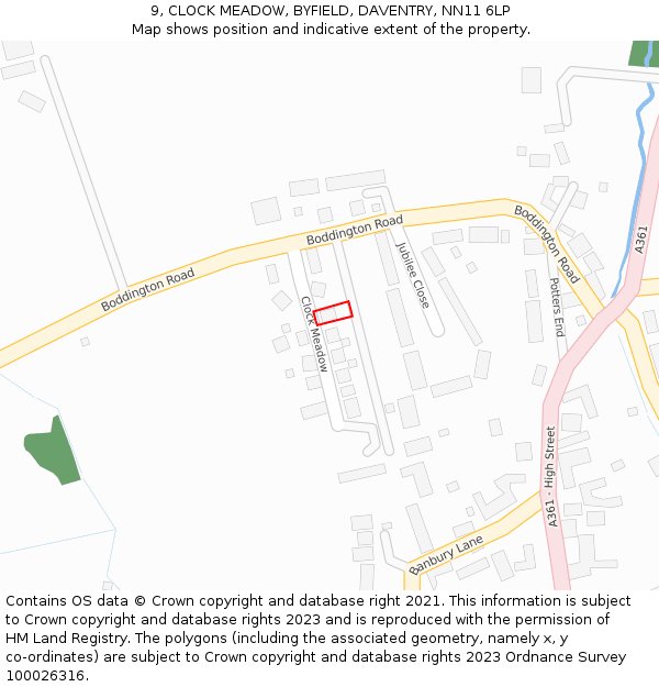 9, CLOCK MEADOW, BYFIELD, DAVENTRY, NN11 6LP: Location map and indicative extent of plot