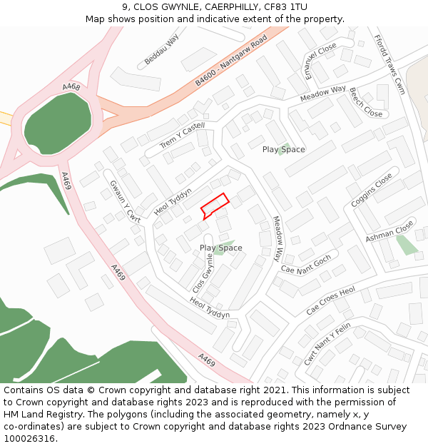 9, CLOS GWYNLE, CAERPHILLY, CF83 1TU: Location map and indicative extent of plot