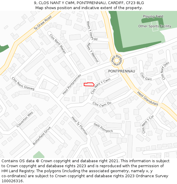 9, CLOS NANT Y CWM, PONTPRENNAU, CARDIFF, CF23 8LG: Location map and indicative extent of plot