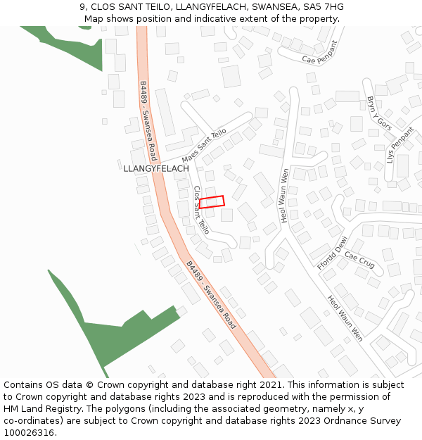 9, CLOS SANT TEILO, LLANGYFELACH, SWANSEA, SA5 7HG: Location map and indicative extent of plot