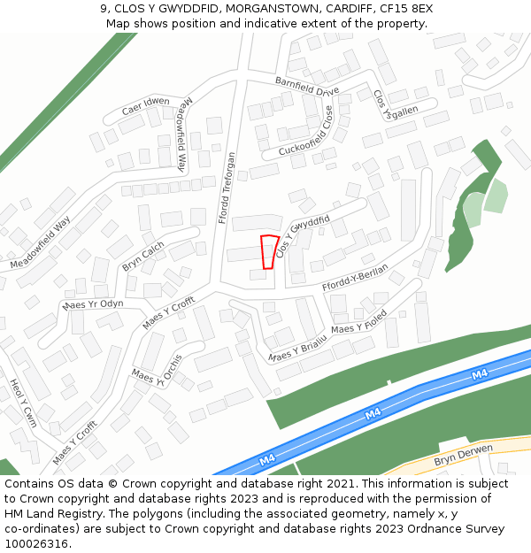 9, CLOS Y GWYDDFID, MORGANSTOWN, CARDIFF, CF15 8EX: Location map and indicative extent of plot