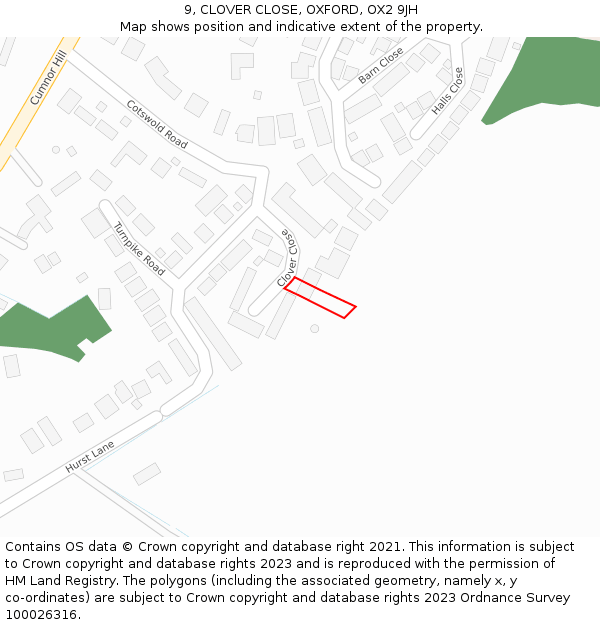 9, CLOVER CLOSE, OXFORD, OX2 9JH: Location map and indicative extent of plot