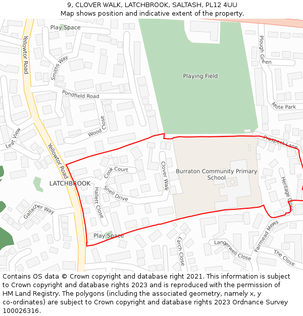 9, CLOVER WALK, LATCHBROOK, SALTASH, PL12 4UU: Location map and indicative extent of plot