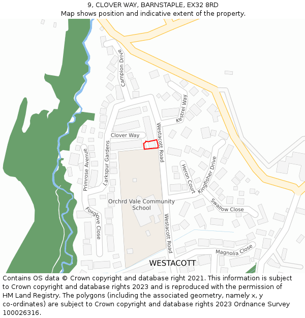 9, CLOVER WAY, BARNSTAPLE, EX32 8RD: Location map and indicative extent of plot