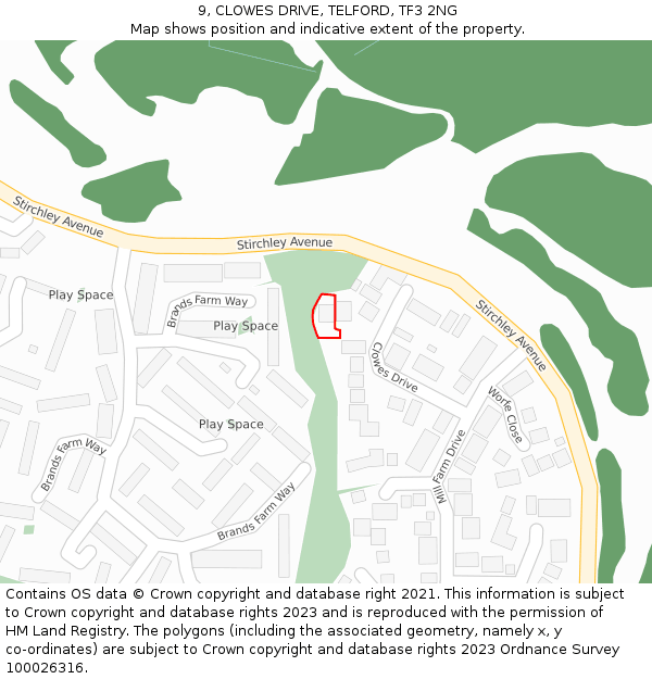 9, CLOWES DRIVE, TELFORD, TF3 2NG: Location map and indicative extent of plot