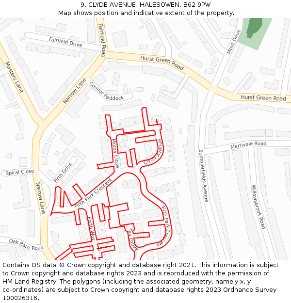 9, CLYDE AVENUE, HALESOWEN, B62 9PW: Location map and indicative extent of plot