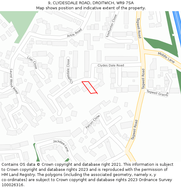 9, CLYDESDALE ROAD, DROITWICH, WR9 7SA: Location map and indicative extent of plot