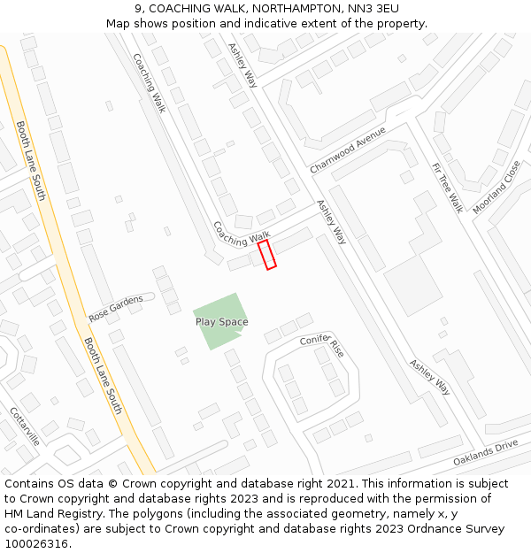 9, COACHING WALK, NORTHAMPTON, NN3 3EU: Location map and indicative extent of plot