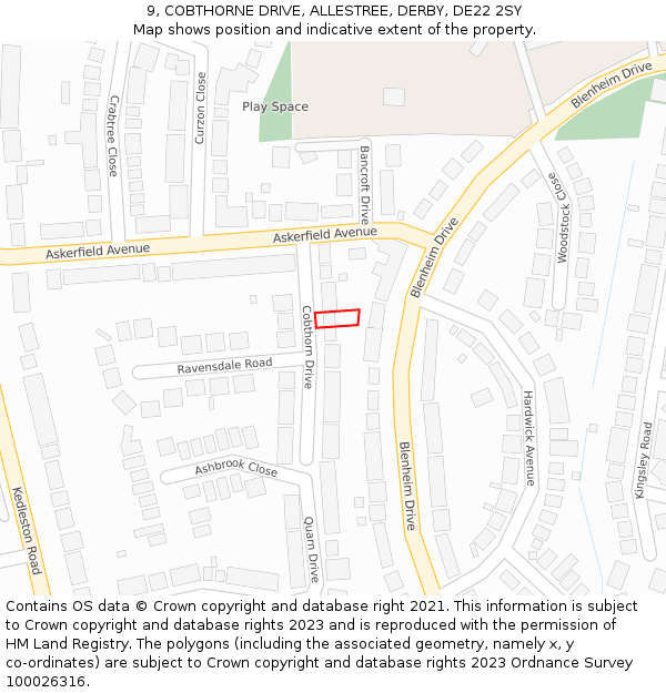 9, COBTHORNE DRIVE, ALLESTREE, DERBY, DE22 2SY: Location map and indicative extent of plot