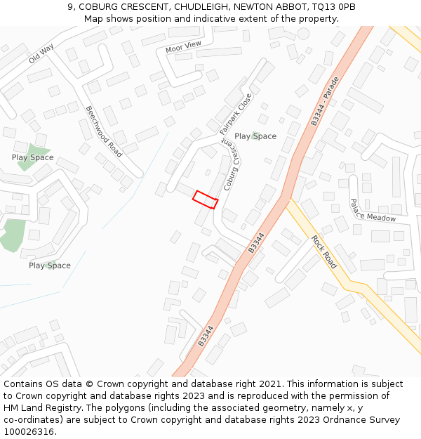 9, COBURG CRESCENT, CHUDLEIGH, NEWTON ABBOT, TQ13 0PB: Location map and indicative extent of plot