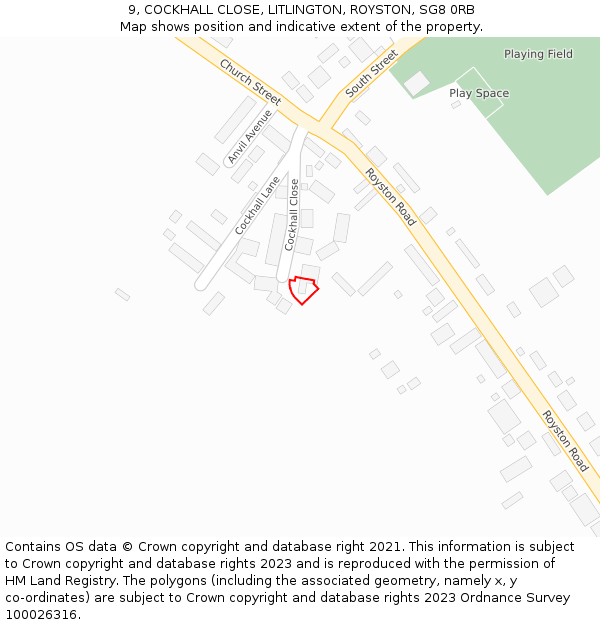9, COCKHALL CLOSE, LITLINGTON, ROYSTON, SG8 0RB: Location map and indicative extent of plot