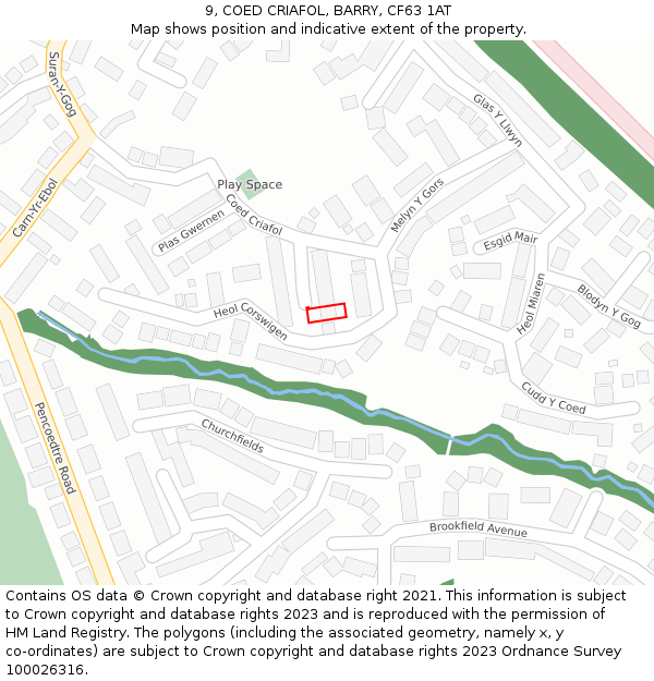 9, COED CRIAFOL, BARRY, CF63 1AT: Location map and indicative extent of plot