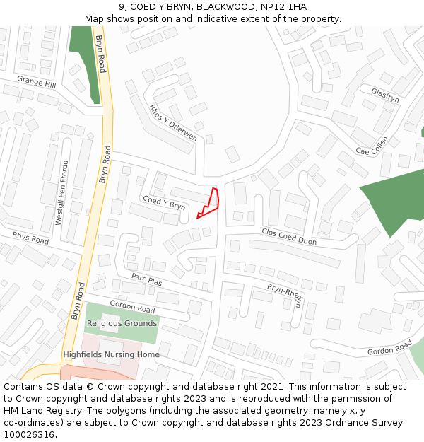 9, COED Y BRYN, BLACKWOOD, NP12 1HA: Location map and indicative extent of plot