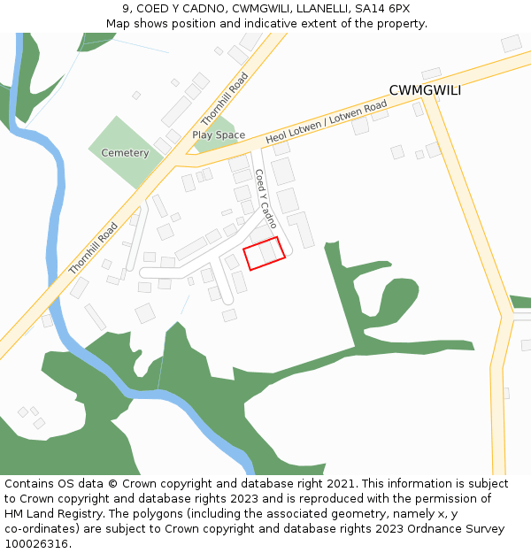 9, COED Y CADNO, CWMGWILI, LLANELLI, SA14 6PX: Location map and indicative extent of plot