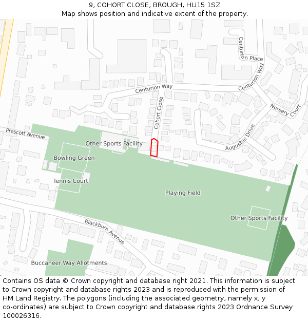 9, COHORT CLOSE, BROUGH, HU15 1SZ: Location map and indicative extent of plot