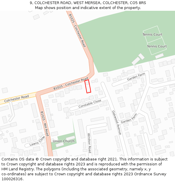 9, COLCHESTER ROAD, WEST MERSEA, COLCHESTER, CO5 8RS: Location map and indicative extent of plot