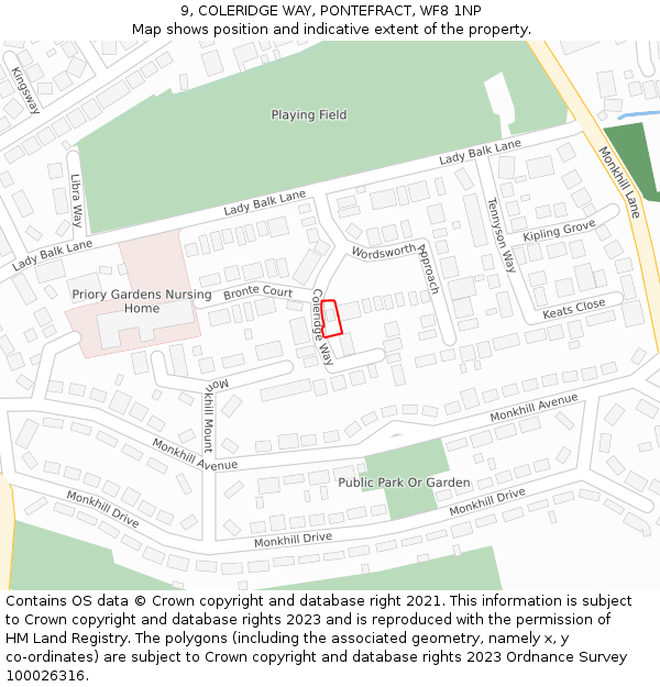 9, COLERIDGE WAY, PONTEFRACT, WF8 1NP: Location map and indicative extent of plot