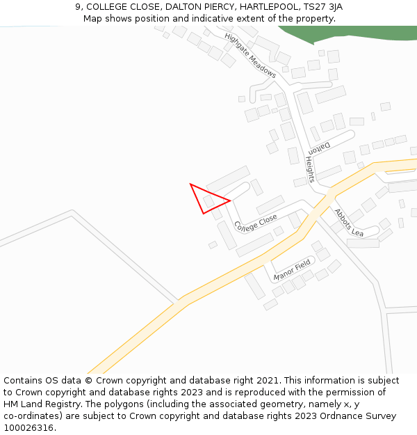 9, COLLEGE CLOSE, DALTON PIERCY, HARTLEPOOL, TS27 3JA: Location map and indicative extent of plot