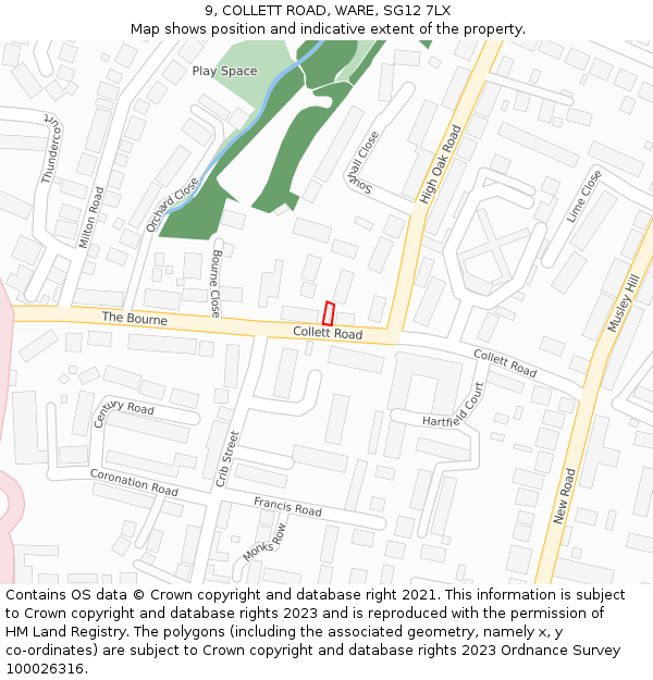 9, COLLETT ROAD, WARE, SG12 7LX: Location map and indicative extent of plot