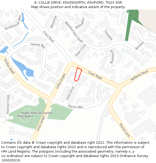 9, COLLIE DRIVE, KINGSNORTH, ASHFORD, TN23 3GR: Location map and indicative extent of plot