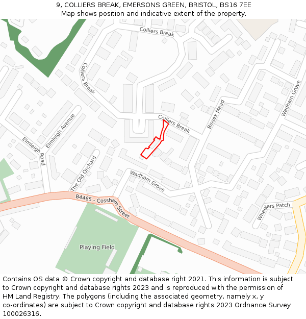 9, COLLIERS BREAK, EMERSONS GREEN, BRISTOL, BS16 7EE: Location map and indicative extent of plot