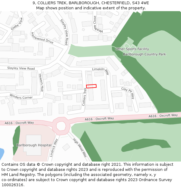 9, COLLIERS TREK, BARLBOROUGH, CHESTERFIELD, S43 4WE: Location map and indicative extent of plot