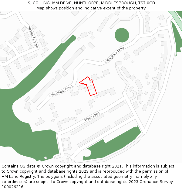 9, COLLINGHAM DRIVE, NUNTHORPE, MIDDLESBROUGH, TS7 0GB: Location map and indicative extent of plot