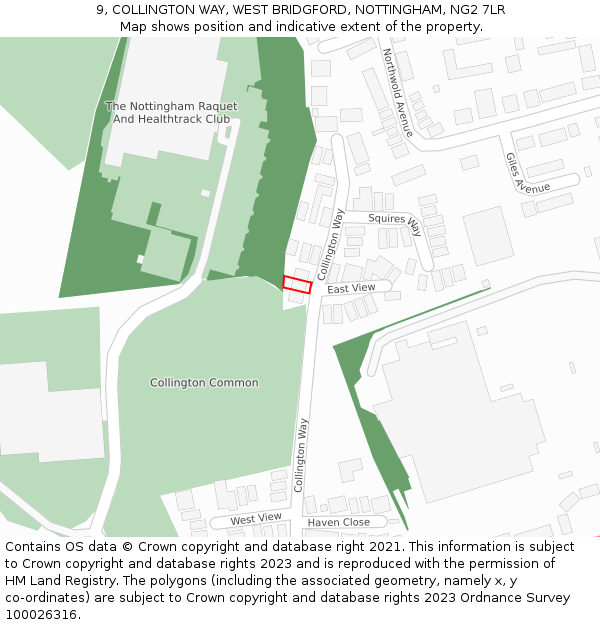 9, COLLINGTON WAY, WEST BRIDGFORD, NOTTINGHAM, NG2 7LR: Location map and indicative extent of plot